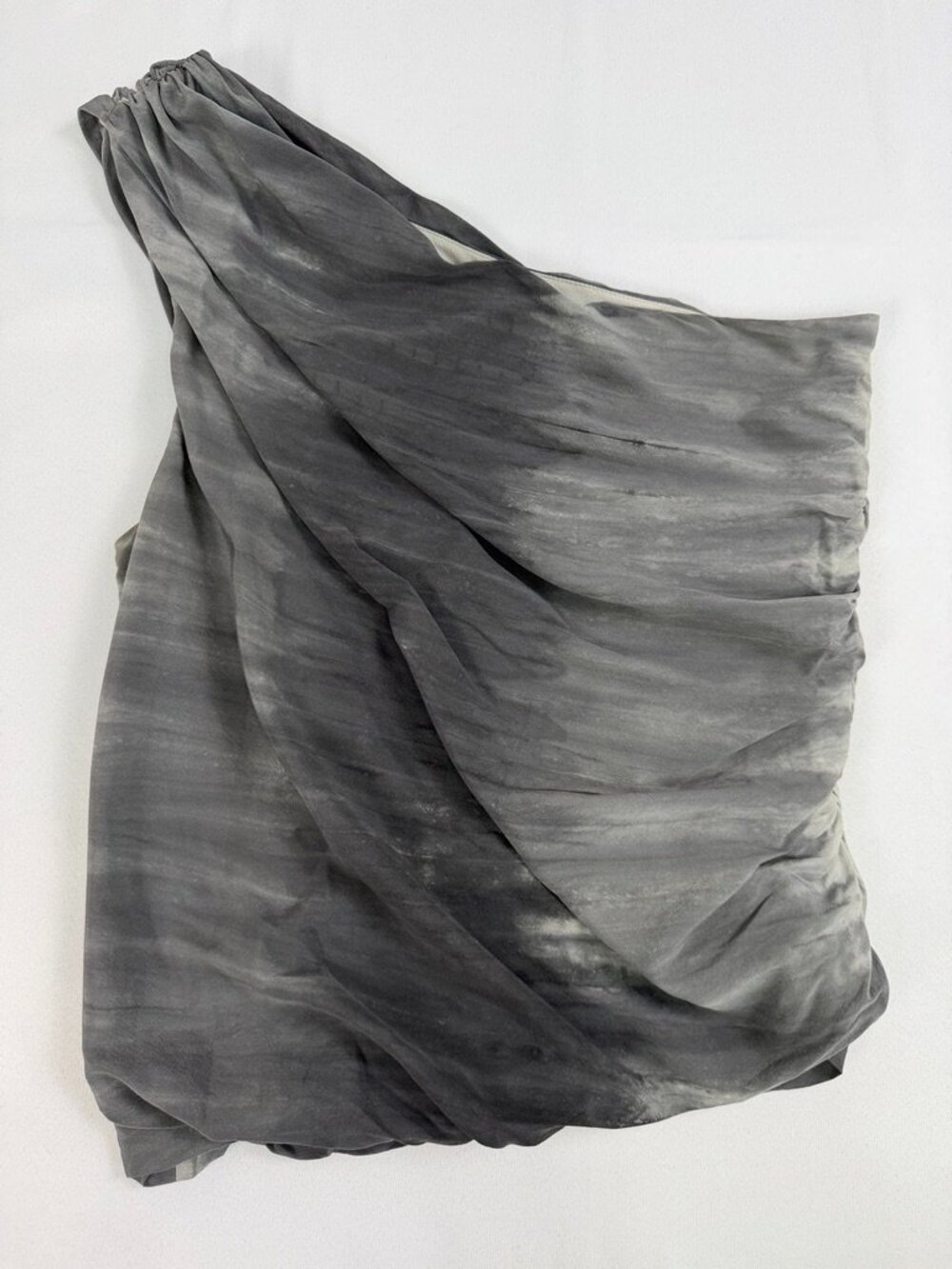 Alice + Olivia Silk One Shoulder Gray Tie Dye Draped Top Women M